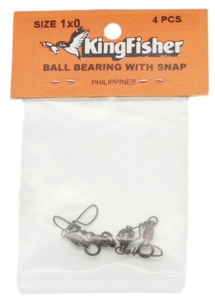 Ball bearing swivel - 1 ring & US snap,  1x0 - 4 pack
