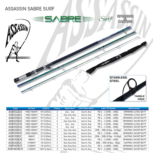 Sabre Surf 10' long butt spin, 3 piece  (3-4oz)